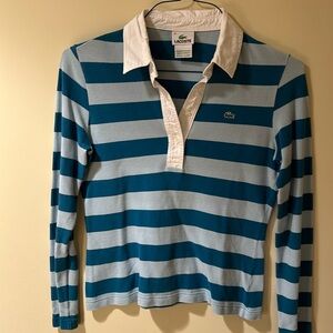 Lacoste, stretch pique polo, long sleeve, blue stripes, size 38/M